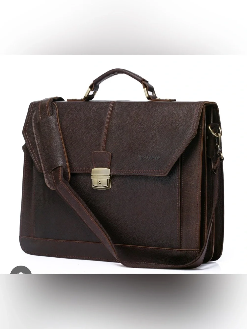Vincenzo Dark Brown distressed Leather Briefcase with Shoulder Strap